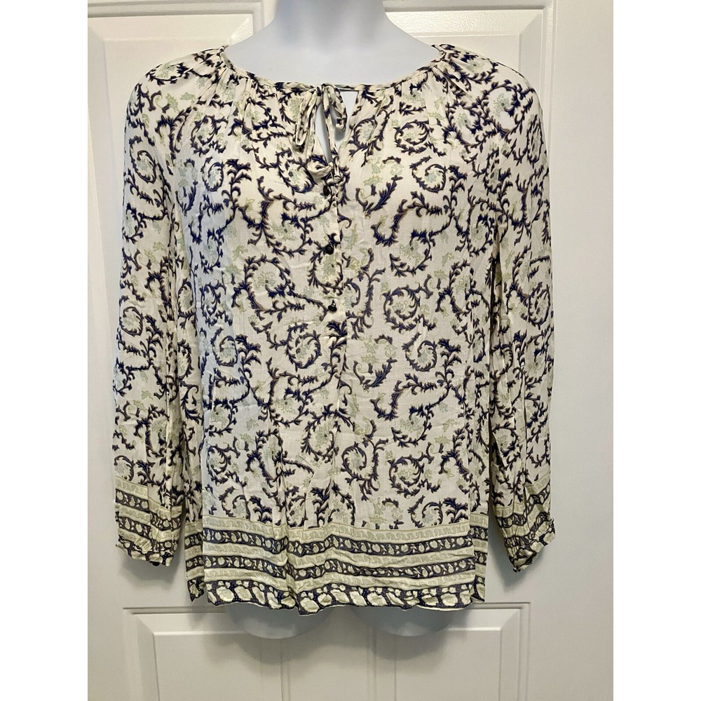 Lucky Brand Top L Beige Floral Boho Cottagecore Lightweight Swirly Pattern Women